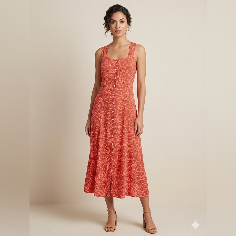 Coldwater Creek Coral Button-Front Midi Dress